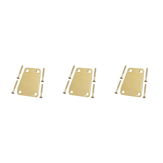 QualitChoice Electric Guitar Neck Plate Solid Color Replace Component Metal Guitars Board Music Instrument Accessory with Screws Golden 3Set