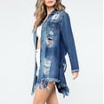 thumbnail image 5 of LYXSSBYX Womens Denim Jackets Plus Size Clearance Women Button Long Sleeve Pockets Hole Open Front Jean Jacket Overcoat Tops, 5 of 9
