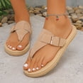 thumbnail image 4 of Rokment Women's Flat Flip Flops Sandals Beach Casual Suede Buckles Waterproof Soles Platform Gladiator Thongs Dress Slip on Slides Summer Vacation Beige Size 5.5, 4 of 7