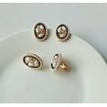 thumbnail image 3 of Clip on 1" gold, black and white pearl oval button style earrings, 3 of 4