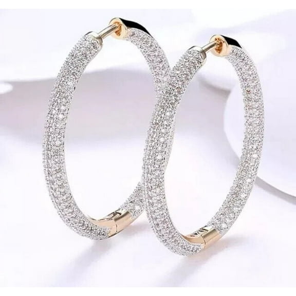 3 Ct Round Cut Lab Created Diamond Hoop Earrings in 925 Silver 14K Yellow Gold Plated