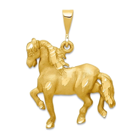 24mm 10k Solid Yellow Gold Horse Pendant Necklace Pendant for Women - 2.9 Grams