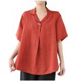 thumbnail image 1 of Chemises en Lin pour Femmes Manches Courtes Chemise Boutonnée Blouse Habillée Décontractée Ample Tuniques d'Été, 1 of 4