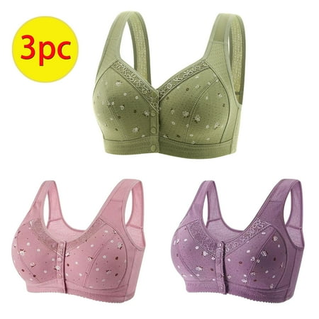 GERsome 3PCS Women s Front Closure Bras Posture Full Coverage Plus Size No Underwire Support Plunge Seamless Bra 3PCS#Green/Purple/Hot Pink S