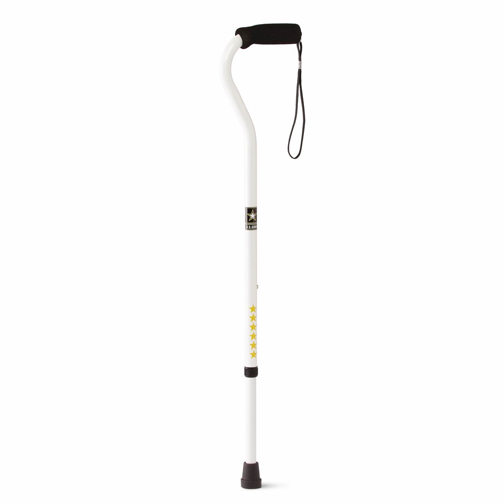Medline U.S Army Offset Walking Cane, Aluminum Cane with Foam Handle