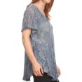 thumbnail image 3 of Sakkas Maliky Wide Corset Neck Floral Embroidered Cap Sleeve Blouse Top Shirt - Steel Blue - One Size Regular, 3 of 5