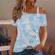 thumbnail image 1 of Fiudx Ofertas y Liquidaciones Blusa con Botones y Manga Corta con Hombros Descubiertos y Estampado para Mujer, 1 of 5