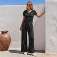 thumbnail image 3 of WQD Womens 2 Piece Set Outfits Lounge Sets Ruched Short Sleeve Tops High Waisted Wide Leg Pants Tracksuit Sets, 3 of 11