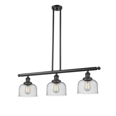 Large Bell Black 36-Inch Three-Light LED Island Pendant with Seedy Dome Glass