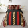 thumbnail image 2 of Brown Leopard Comforter Set 7pcs for Men Women, Black Red Plaid Stripes Bedding Full Size, Animal Bed Set with 1 Comforter,1 Fitted Sheet,1 Flat Sheet,2 Pillowcases,2 Throw Pillow Cover, 2 of 5