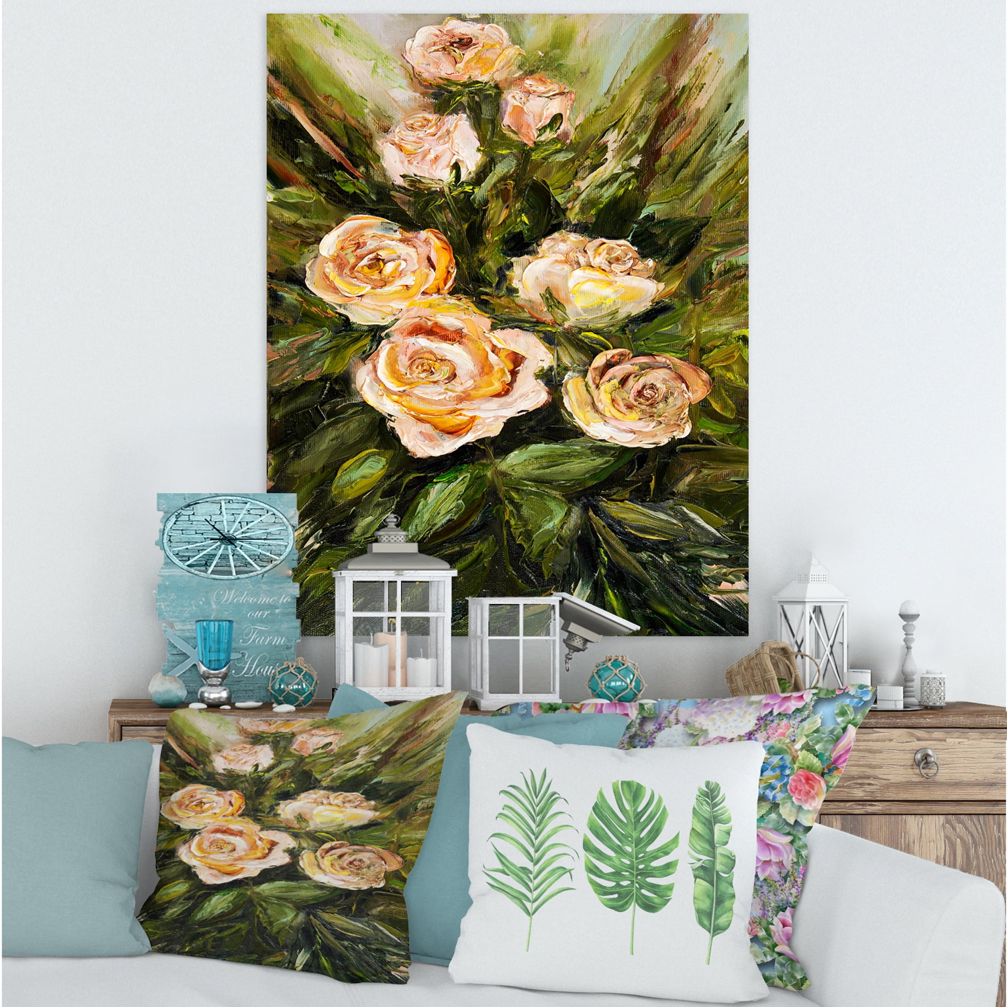 Designart ' Abstract Four VIntage Pink Roses ' Traditional Canvas Wall Art Print