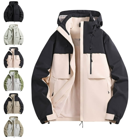 Windbreakers for Men Fashion Casual Solid Color Pockets Zipper Jacket Long Sleeve Hooded Casual Outwear Coat Pink XL Windbreaker Jacket Men's