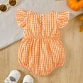 thumbnail image 4 of Utlike Baby Girls Bodysuits Halloween Hallomas Pumpkin Embroidery Plaid Smocked Romper Flutter Sleeve Athletic Fit Playsuits For Size 3 Months-6 Months, 4 of 9