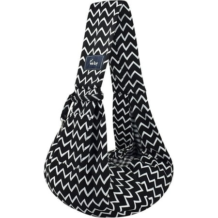 CUBY Dog and Cat Sling Carrier - Hands Free Reversible Pet Papoose Bag - Soft Pouch and Tote Design - Suitable for Puppy  Small Dogs Cats Outdoor (Black Stripe  Unadjustable Strap)