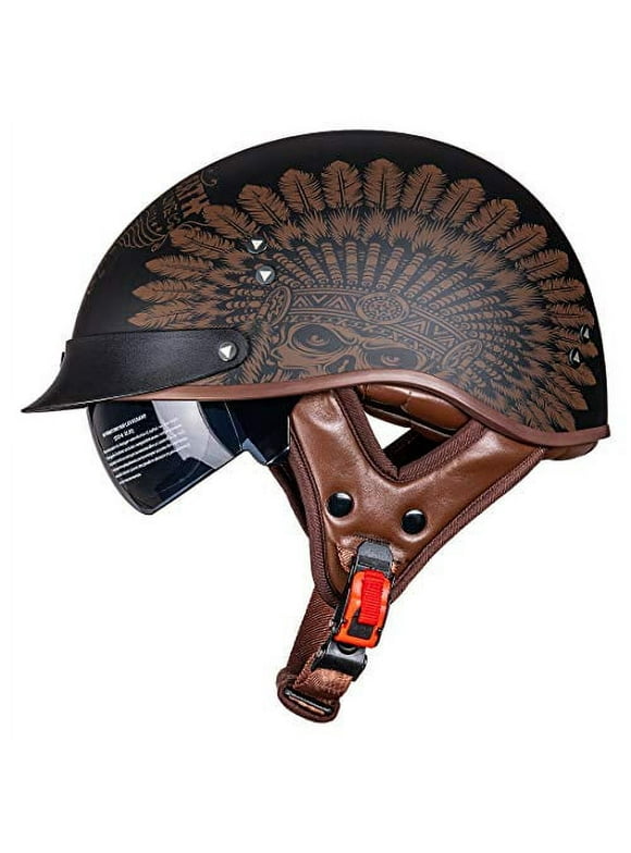 VCOROS Motorcycle Half Helmet Sun Visor Quick Release Buckle DOT Approved Half Face Helmets for Men Women (Indian, M)