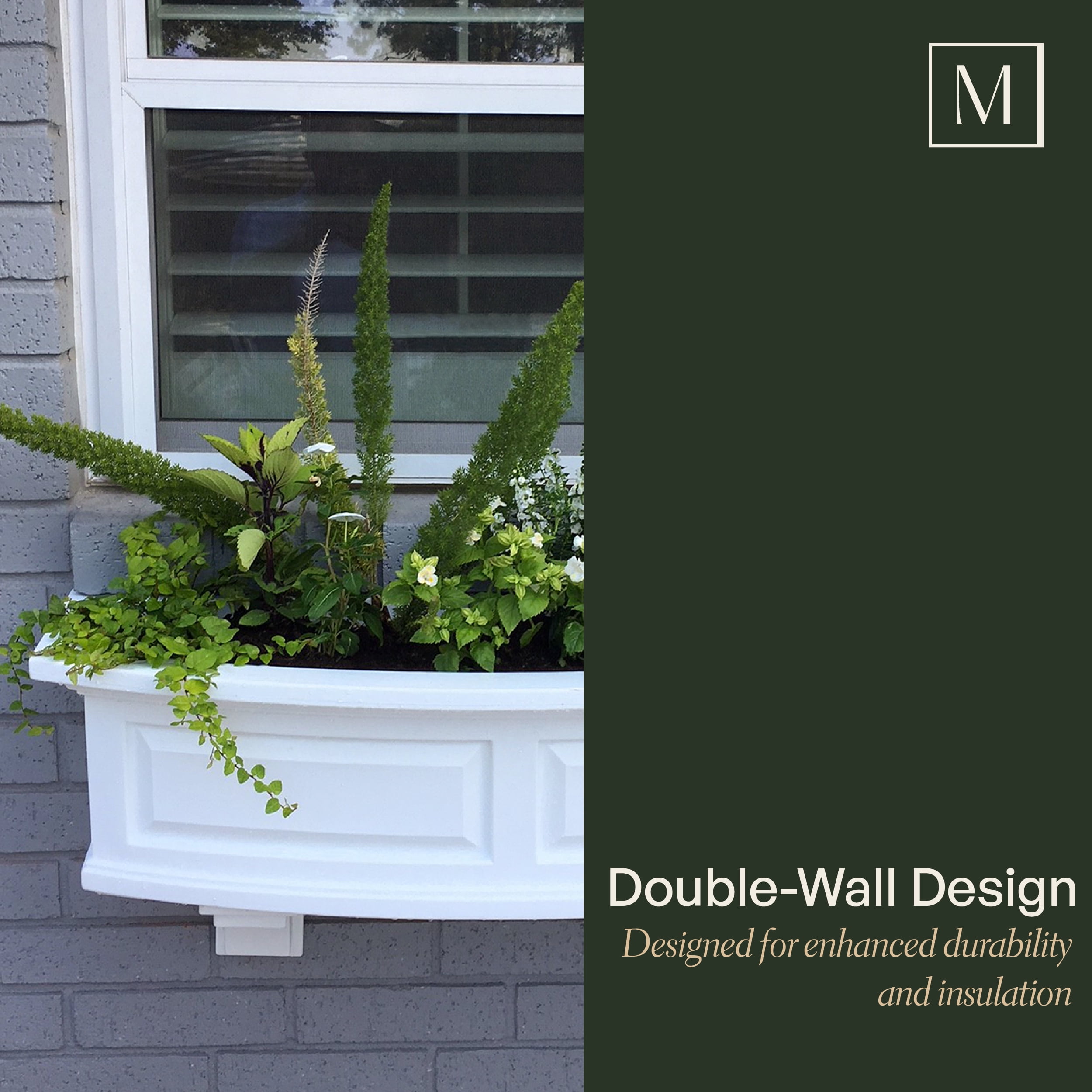 Mayne Nantucket 48" x 12" x 10" Rectangle Black Self Watering Plastic Window Box Planter