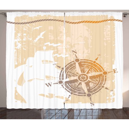 Compass Curtains 2 Panels Set, Nautical Themed Compass ...
