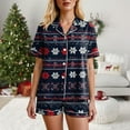thumbnail image 5 of felwors Women Christmas Pajamas Set Silk Satin Short Sleeve Button Down Top and Shorts Plus Size Soft Sleepwear Lounge Xmas Pjs Navy, M, 5 of 6
