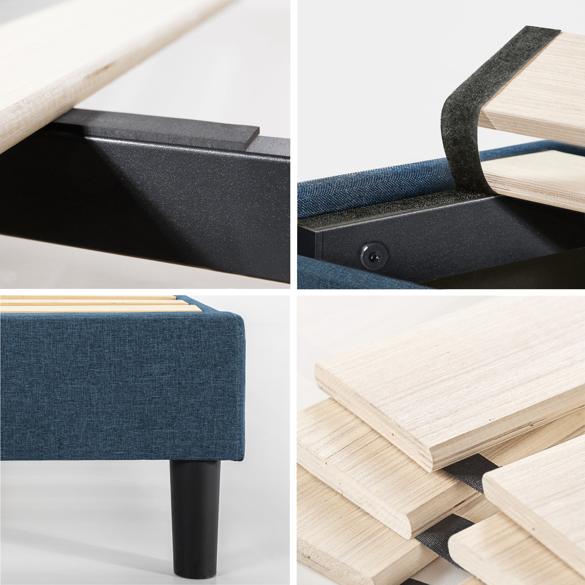 Zinus Curtis 13" Upholstered Platform Bed Frame, Navy, King