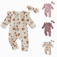 thumbnail image 4 of TOWED22 Baby Girl Fall Sweatshirt Romper Floral Print Long Sleeve Jumpsuit Waffle Clothes,Pink,0-3 M, 4 of 6