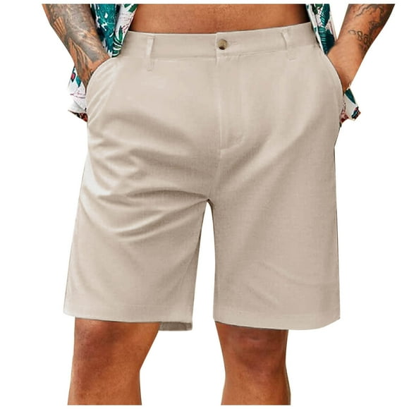 pstuiky Pantalones cortos de entrenamiento para hombre, Pantalones cortos rectos de lino con múltiples bolsillos y botones para hombre, informales, de verano, de color liso, a la moda