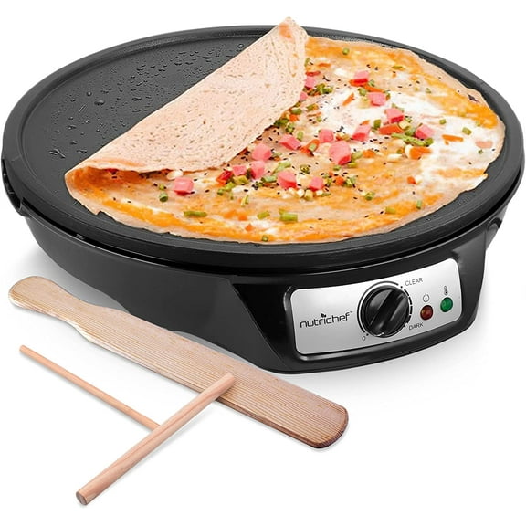 Detachable Electric Crepe Maker Griddle - Griddle Easy Cleaning Nonstick 12 Inch, Adjustable Temperature Control, Wooden Spatula & Batter Spreader Included