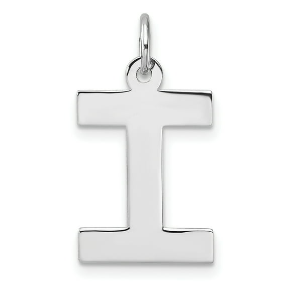Sterling Silver Large Rhodium-Plated Block Letter I Initial Charm (Width 12.7) (Length 23.71) - Jbsp