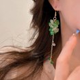 thumbnail image 3 of Green Stone Dangle Drop Hook Earrings 14K Gold Plated CZ Statement Hoop Studs for Women, 3 of 6