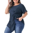 thumbnail image 4 of Agnes Orinda Plus Size Tops for Women Asymmetrical Hem Round Neck Short Sleeve Twist Knot T Shirt Top 3X Dark Blue, 4 of 6