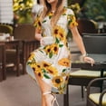 thumbnail image 2 of Lafuoo Sunflower 5 Pattern Women's Short Sleeve Dress, Elastic Waist with Pockets, Knee-length A-line Skirt, Summer Casual Wear-Large, 2 of 8