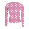 thumbnail image 5 of YOIAVAIOY Women Ribbed Knit Long Sleeve Shirts Slim Fit Basic Tee Casual Polka Dot Crew Neck Going Out Textured Tops Pink M, 5 of 6