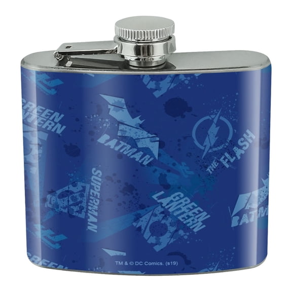 Justice League Blue Pattern Stainless Steel 5oz Hip Drink Kidney Flask