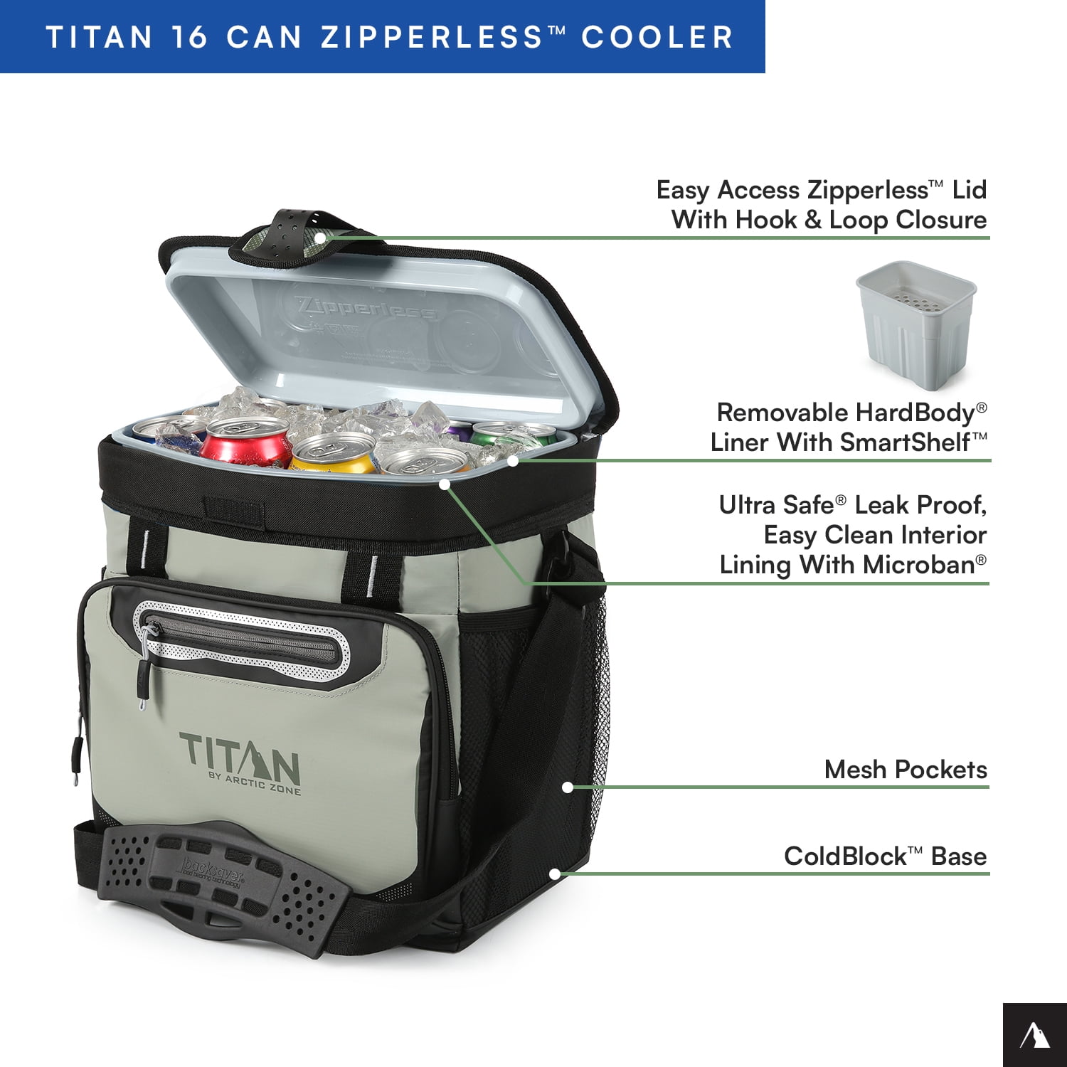 Titan by Arctic Zone 16 Can Zipperless Soft Cooler, Seagrass