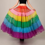 ZPAQI Multicolored Rainbow A-Line Maxi Tutu Skirt Pleated Floor Length Petticoat Hoopless Bridal Mesh Crinoline Underskirt