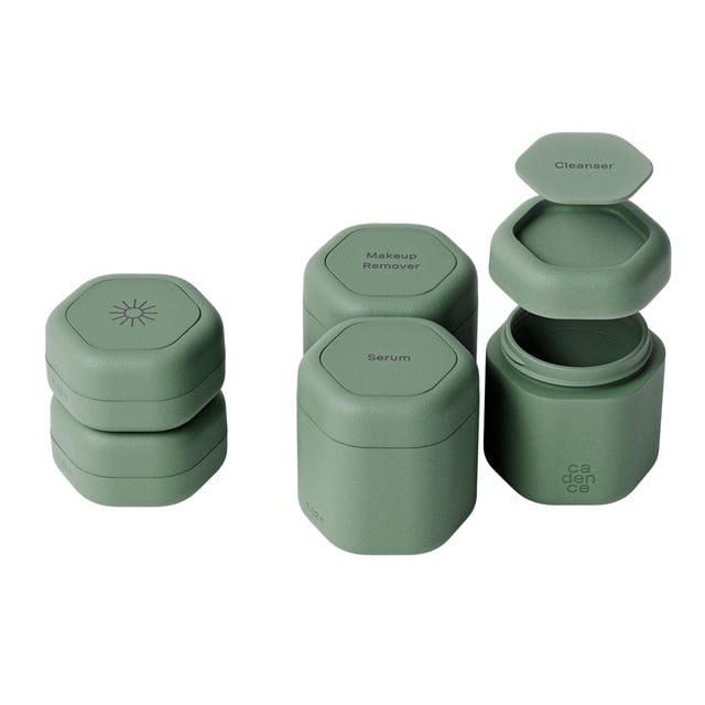 Set de cuidado de la piel Travel Containers Cadence Core con etiquetas
