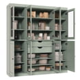 thumbnail image 3 of 100% Solid Wood Kitchen Pantry Storage Cabinet with Glass Doors, Adjustable Shelves and 2-Drawers, Sage Wooden China Cabinet, 3 of 5