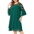 thumbnail image 2 of Uootdi Robes Formelles pour Femmes Col Rond Manches 3/4 Robes Brodées Grande Taille Robes Midi Élégantes Cadeau pour Invitée de Mariage, 2 of 6