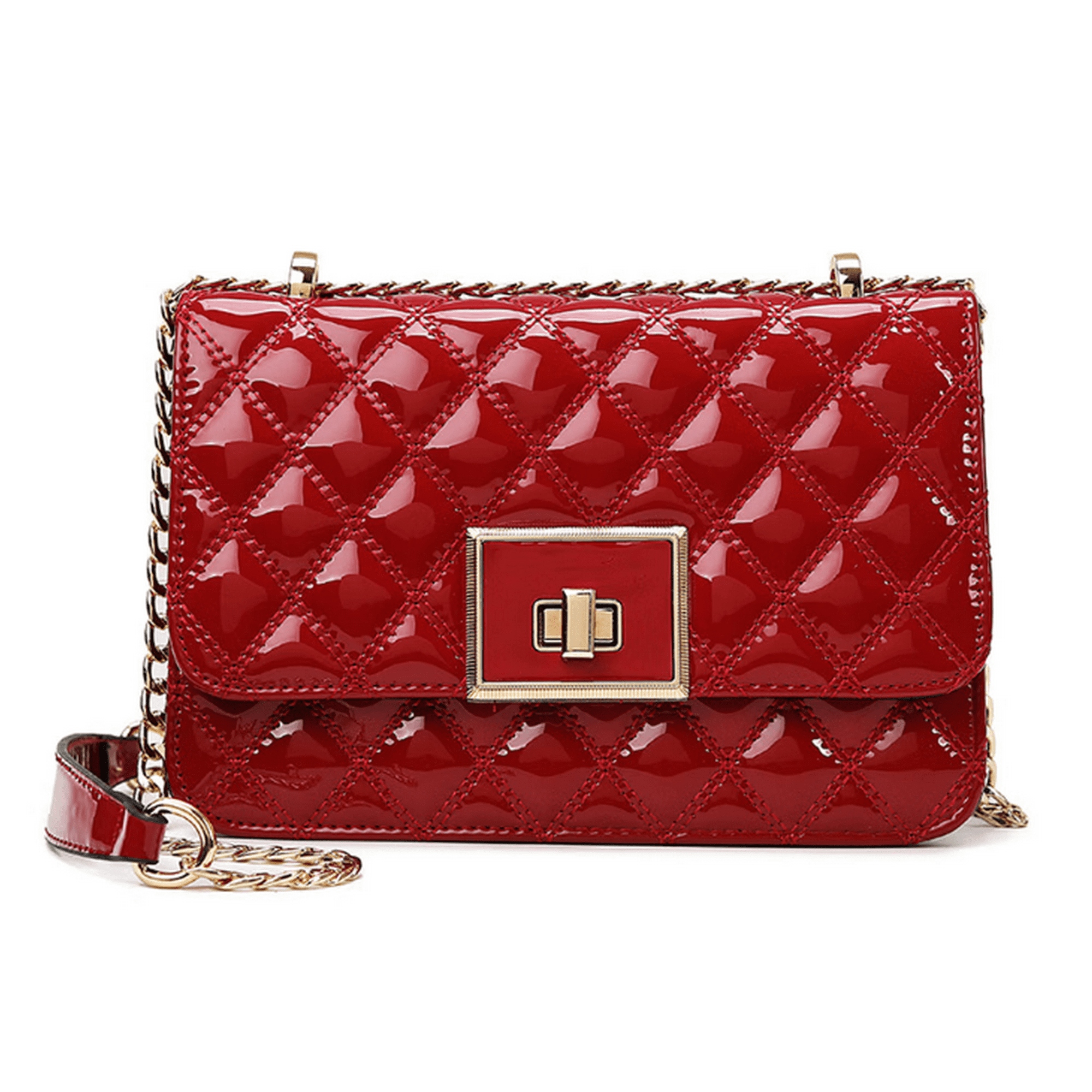 QUETO Women s Crossbody Bag Quilted Shoulder Bag Handbags Medium Sized Shoulder Bag Trendy Satchels Evening Bags Vegan Leather Black Purse with Long Chain Strap Red Walmart