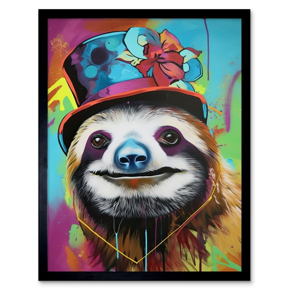 Sloth Wearing Ladies Summer Hat Modern Pop Art Art Print Framed Poster Wall Decor 12x16 inch