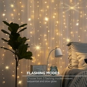 Merkury Innovations 200-Count Warm White LED Curtain String Lights with Remote, USB-Powered, Indoor Use, 7 ft x 6.2 ft,