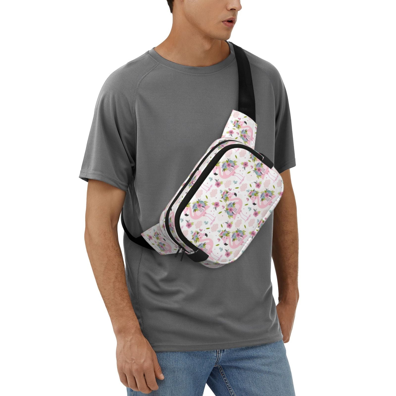 Picia Flamingo And Flowers Print Square Double-Layer Waist Bag Mini Adjustable Waist Belt Bag Exercise Running Travel Hiking
