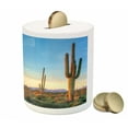 thumbnail image 3 of Desert Piggy Bank, Sonoran Desert Catching Days Last Rays Saguaro Cactus Wild Vegetation, Ceramic Coin Bank Money Box for Cash Saving, 3.6" X 3.2", Green Orange Pale Blue, by Ambesonne, 3 of 4