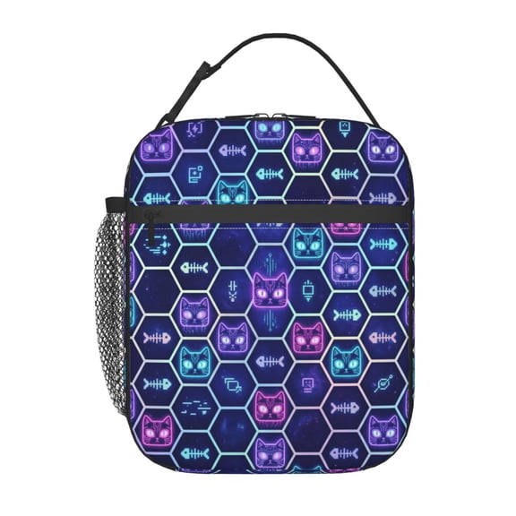 Cat Insulated Lunch Bag Lunch Box Cooler Bag With Front Pocket For Women Men,Reusable Lunch Tote Bag Lunchbox For Office/Work/Picnic