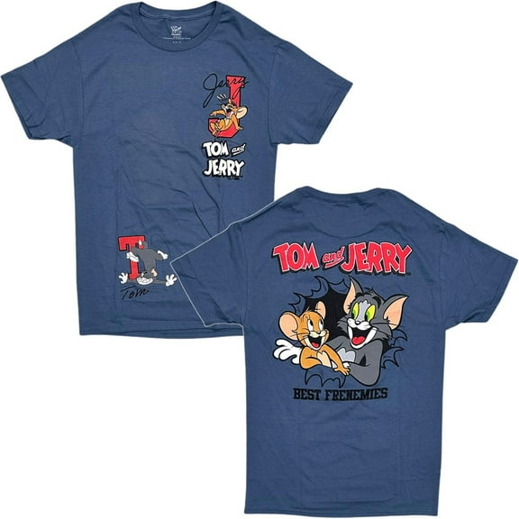 Tom and Jerry Men's T-Shirt Best Frenemies Authentic Merch Short Sleeve Tee (Small, Air Force Blue)