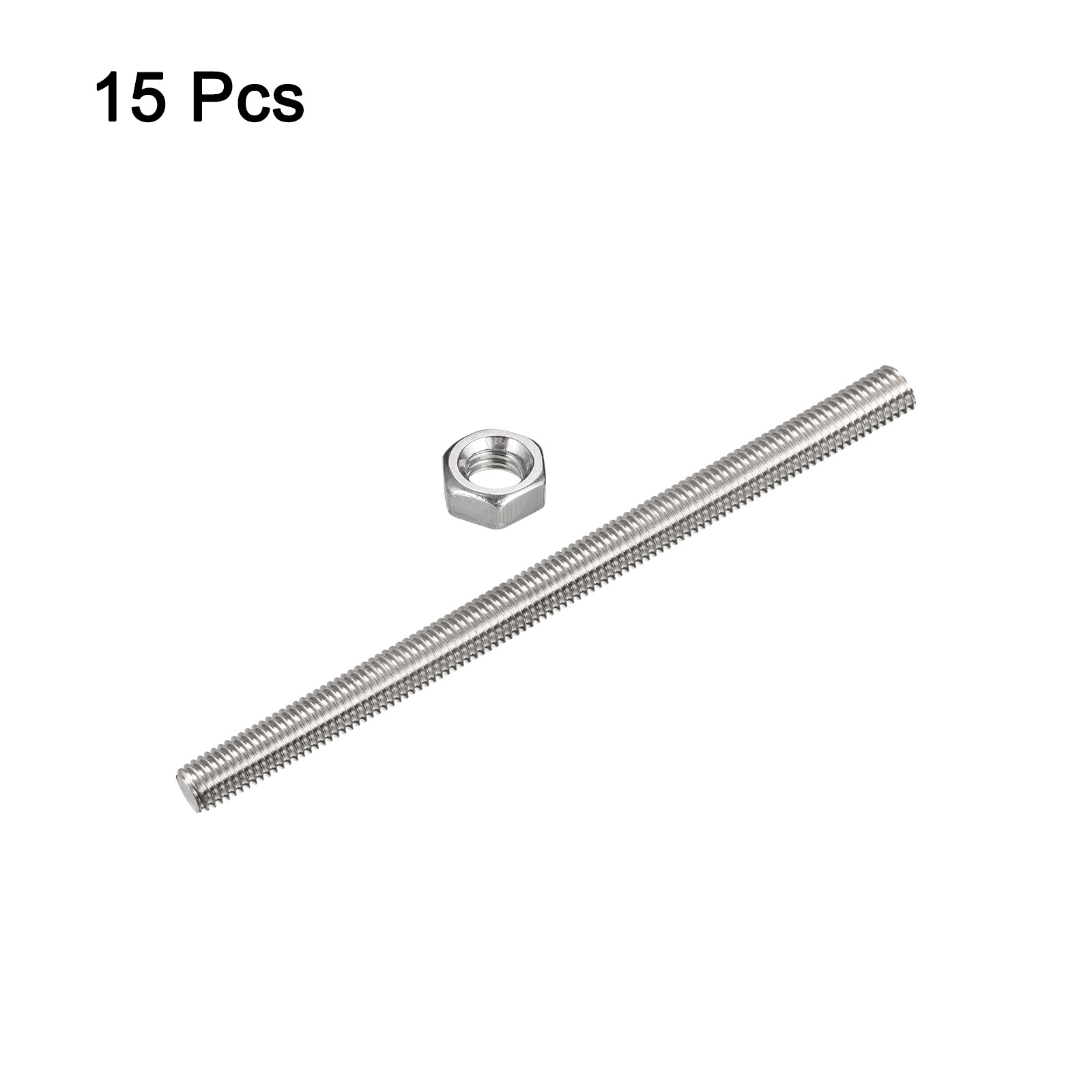 Uxcell 15Pack M8 x 200mm Fully Threaded Rod w 15Pack Hex Nuts, 1.25mm Pitch 304 Stainless Steel Right Hand Threaded Rod