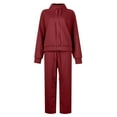 thumbnail image 3 of Womens Two Piece Lounge Sets Mock Turtleneck Tops Wide Leg Drawstring Pants Sweatsuit with Pockets Wine XL, 3 of 4