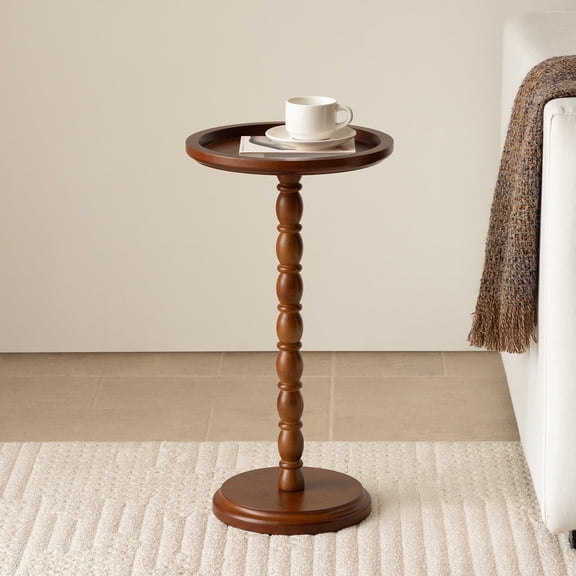 Hearthlight Home Round Side Table, Small Drink Table End Table with Solid Wood Leg for Living Room Bedroom Office,Brown,12inch