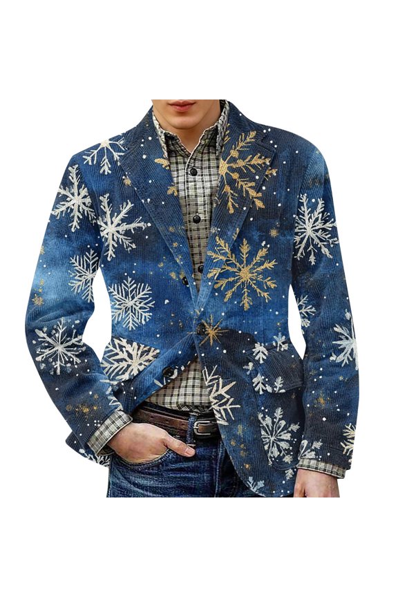 Men's Printed Corduroy Jacket with Warm Pockets and Suit Style, Casual Cardigan for Men, Ideal for Transitional Weather,Dark Blue 2XL