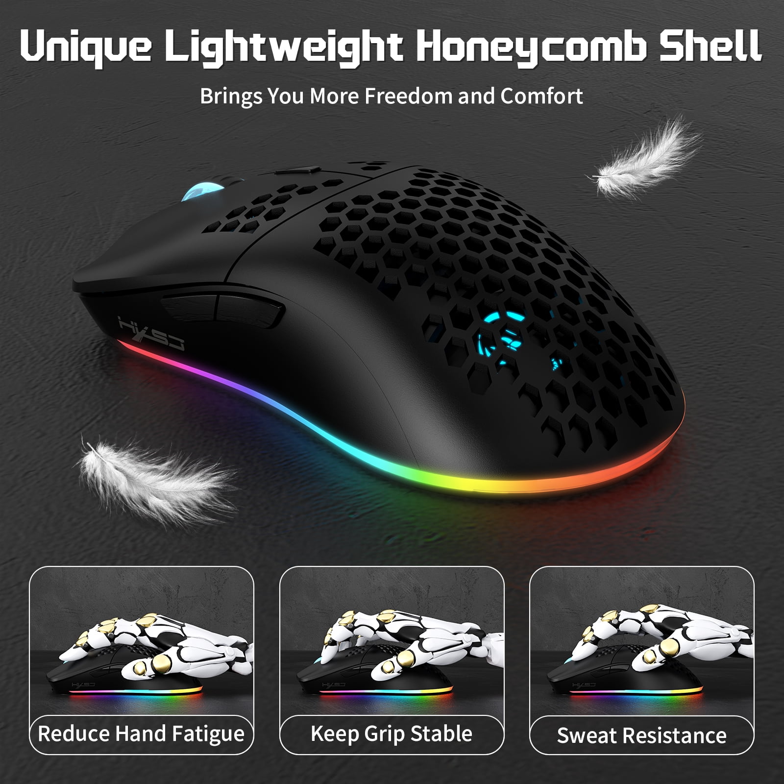 T66 3-Mode RGB Wireless Gaming Mouse - Ergonomic, Lightweight Design with Customizable Backlighting, Macro Programming Support, 650mAh Rechargeable Optical Sensor Mouse