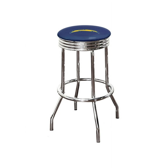 The Furniture King Bar Stool 24" Tall Backless Chrome Metal Stool Featuring Your Favorite Football Team Logo on a Colored Vinyl Swivel Seat Cushion Chargers Yellow on Blue